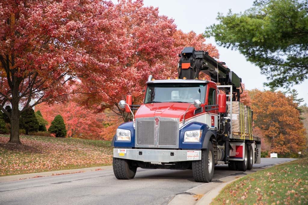 L&W Supply Delivery Truck Surrounded by Fall Trees
